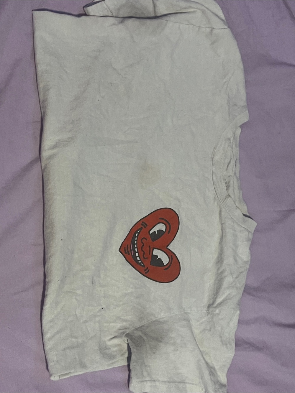 White Short Sleeve Tee with Red Heart Graphic